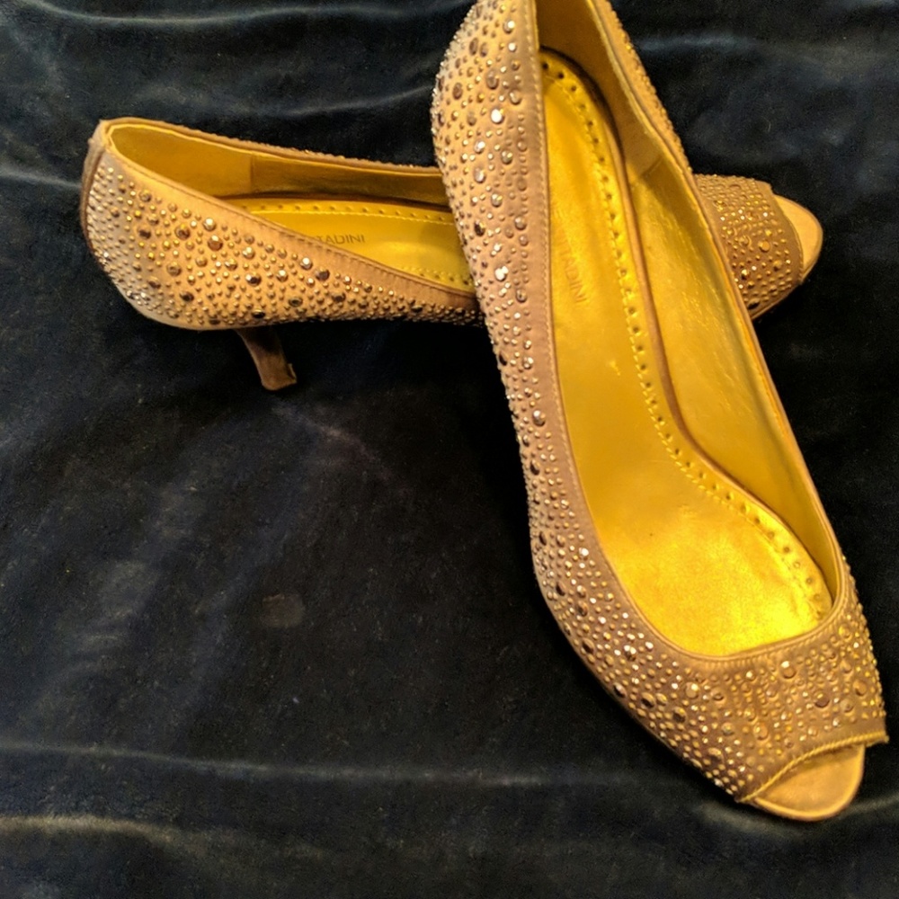 Adrienne Vittadini Peep Toe Embellished Pink Pumps